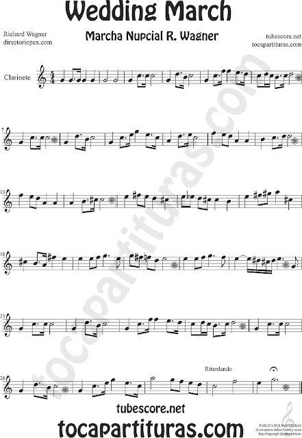 Clarinete Partitura de La Marcha Nupcial de Wagner Sheet Music for Clarinet Music Score