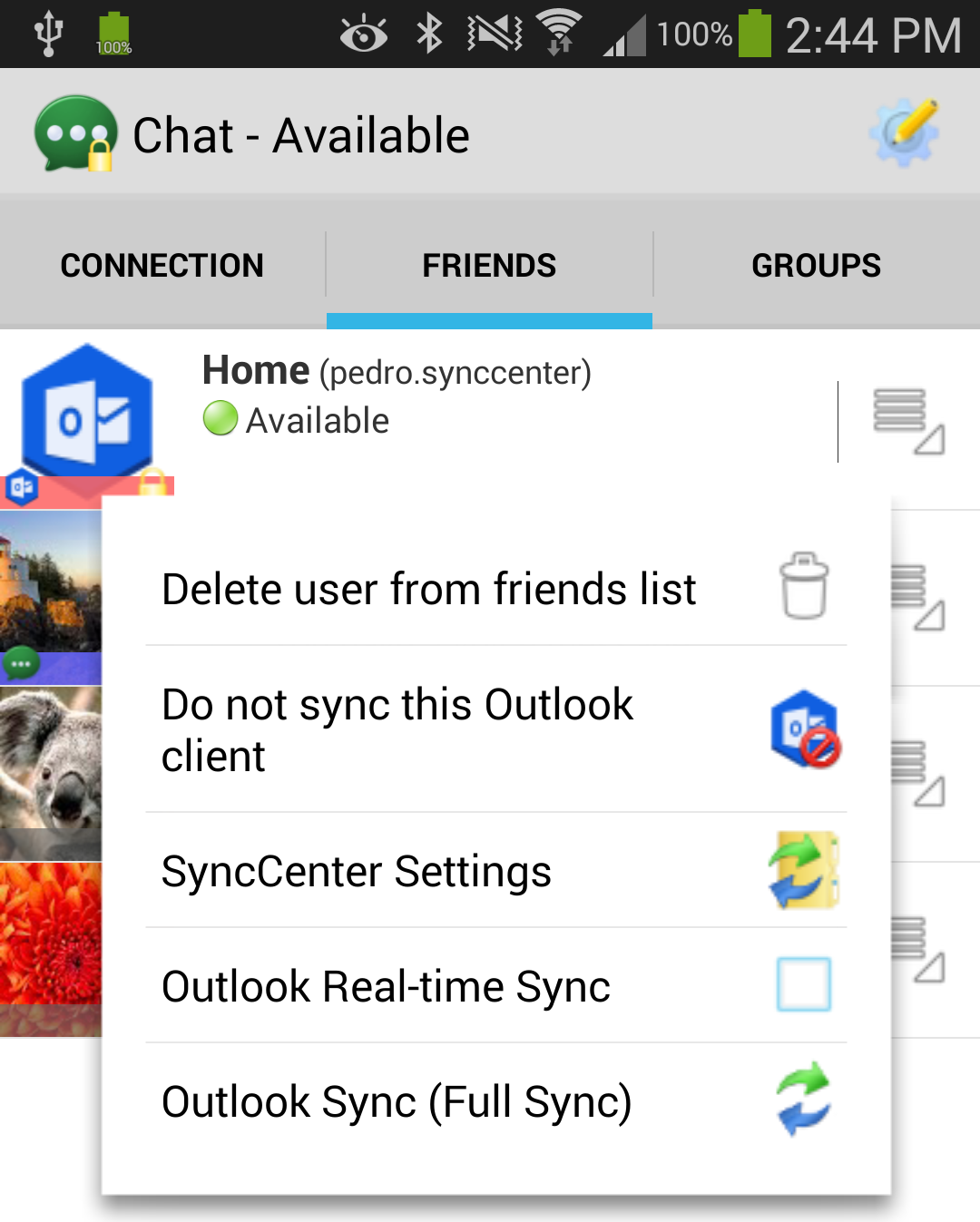 Start Outlook Sync from Chat screen