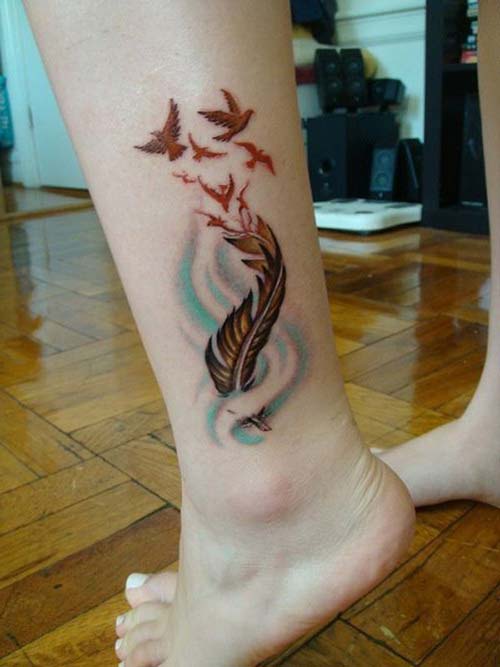 ankle birds tattoo with feather ayak bileği tüy ve kuşlar dövmesi ankle birds tattoo with feather ayak bileği tüy ve kuşlar dövmesi