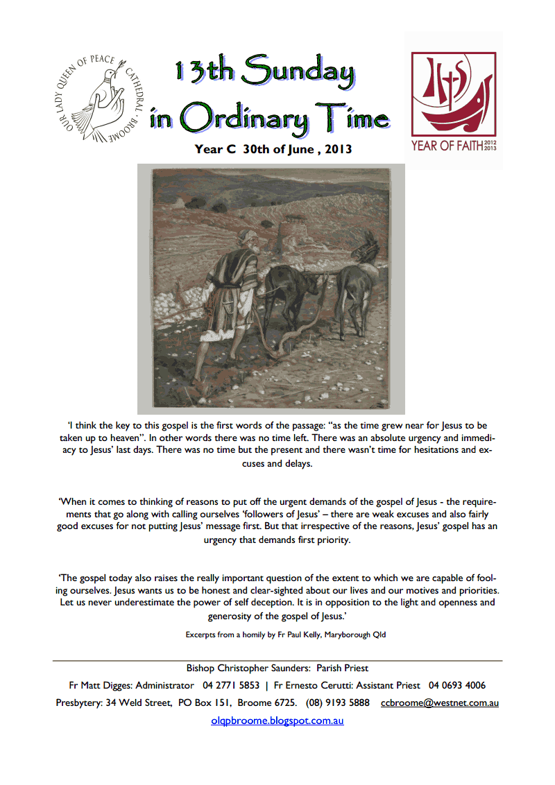 The Peaceful Dove Parish Bulletin for 13th Week in Ordinary Time