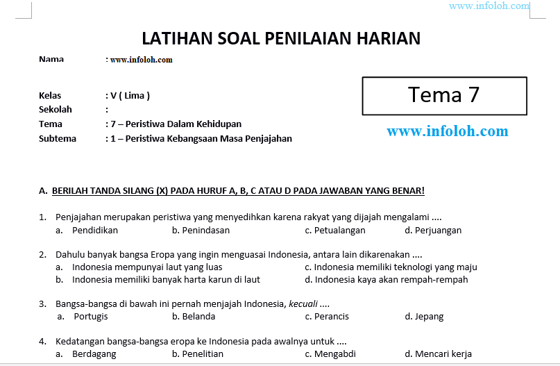 Soal Matematika Tema 7 Kelas 3