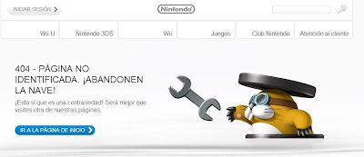 Página de error en la web de Nintendo