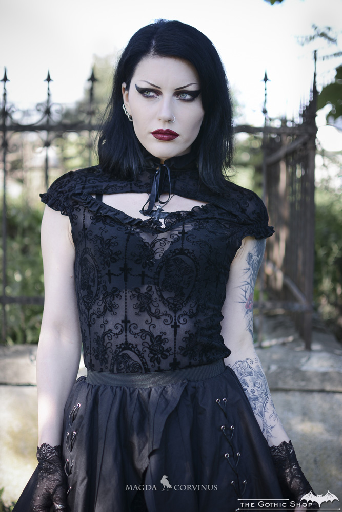 The Gothic Shop Blog: Flocked Gothic Top - Magda Corvinus