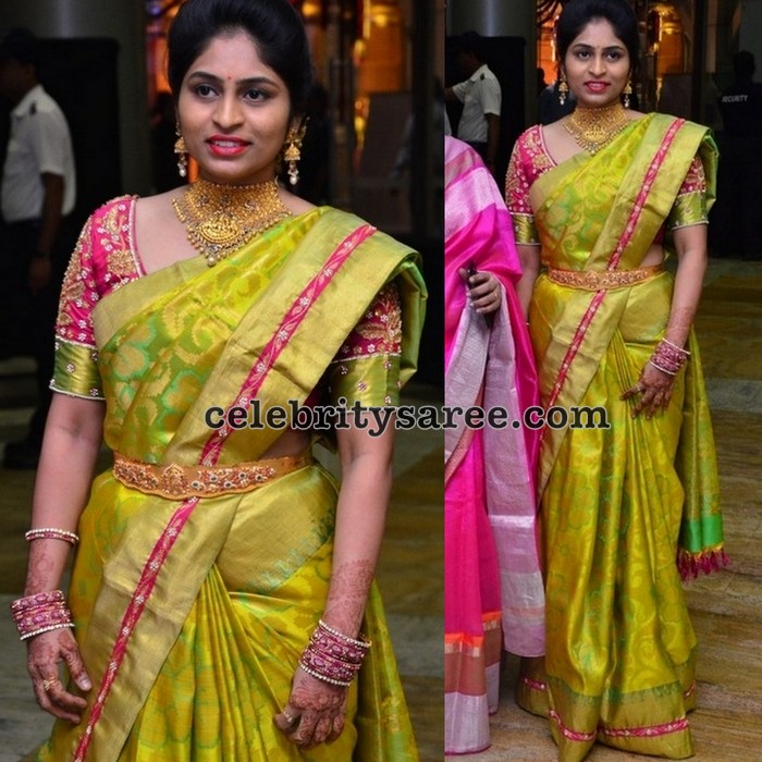 Light Green and Pink Uppada Sari - Saree Blouse Patterns
