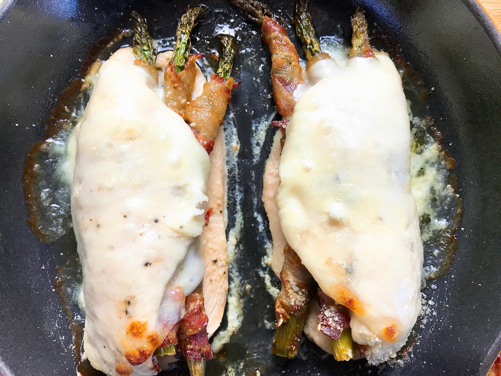 Bacon Wrapped Asparagus Stuffed Chicken with Fresh Mozzarella