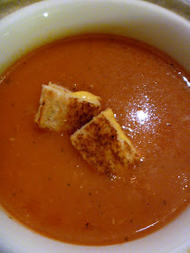 11 Healthy Soups: Easty Tomato Soup with Grilled Cheese Croutons - Slice of Southern