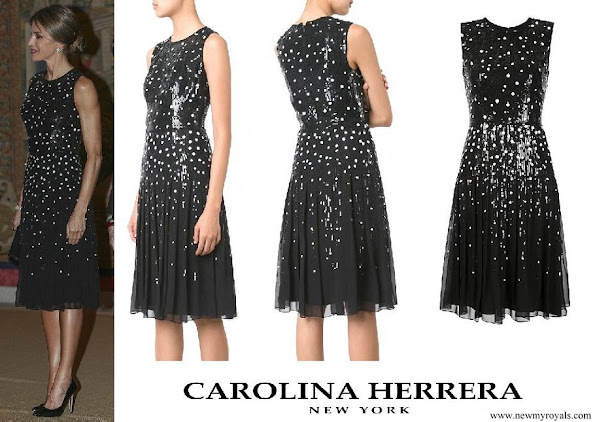 Queen Letizia wore Carolina Herrera Sequin Dots Detailing Dress