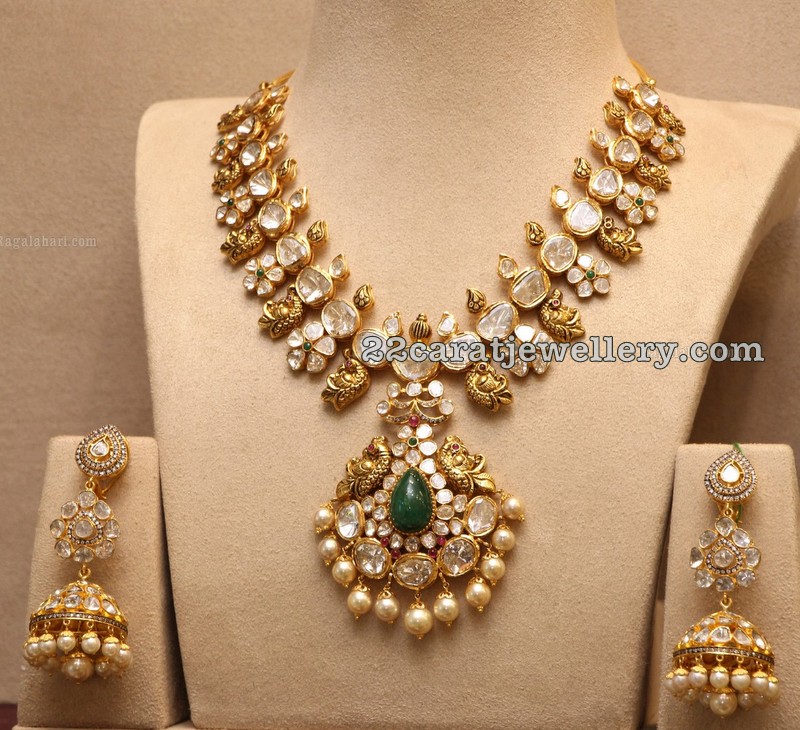 Large Stones Pachi Set and Jhumkas - Jewellery Designs