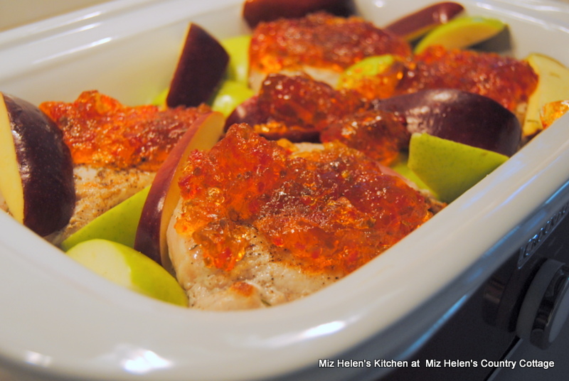 Slow Cooker Pepper Jelly Pork Chops, Apples & Onions