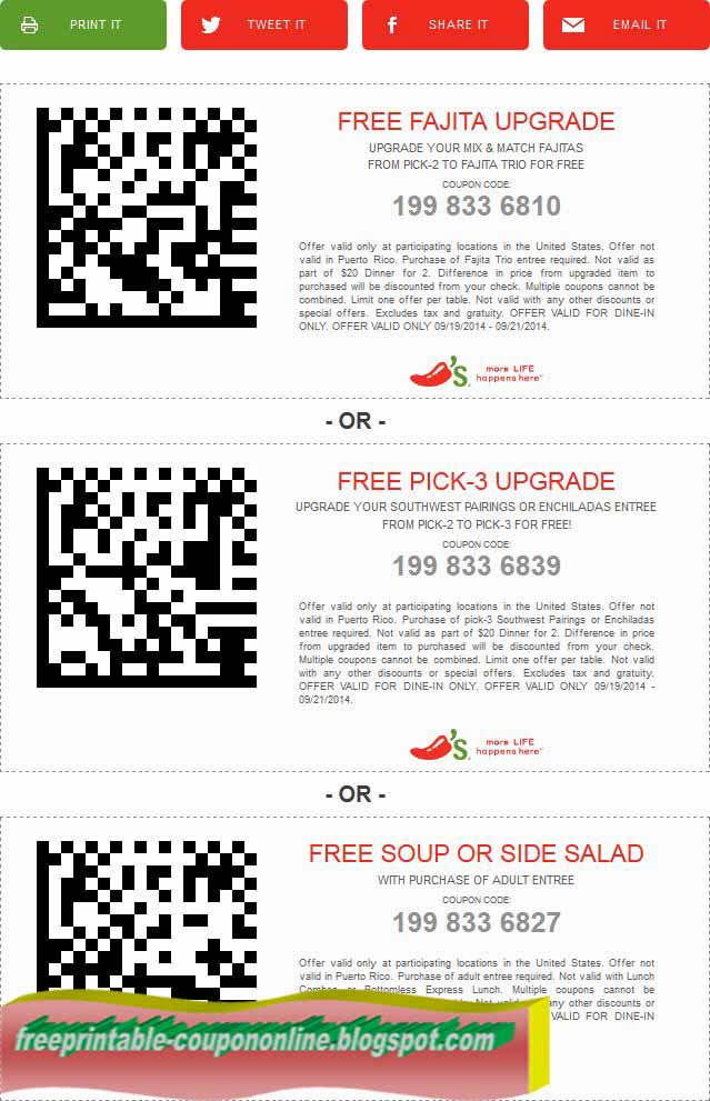 Printable Coupons 2018 Chili's Coupons