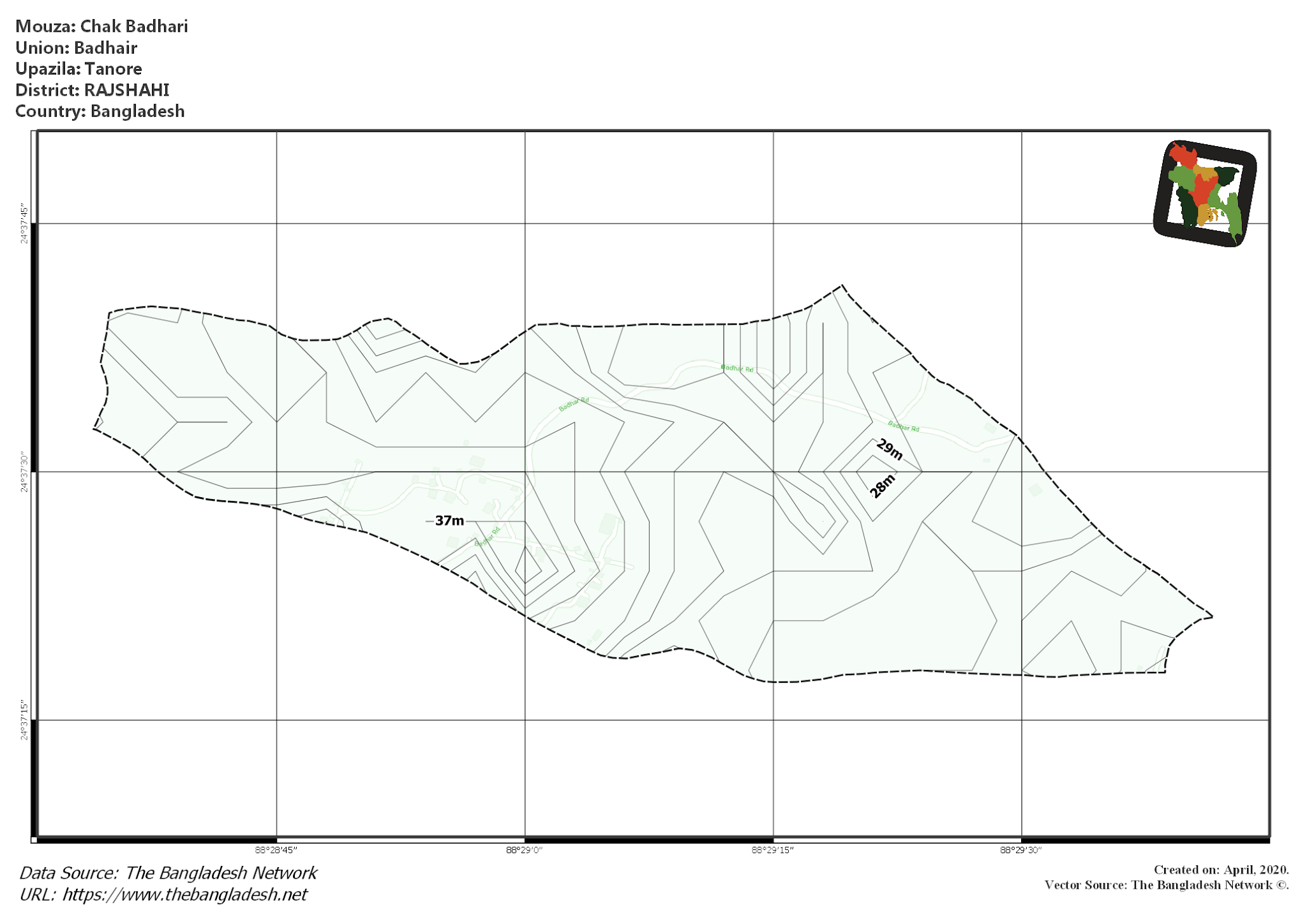 Map of Chak Badhari Mouza of Tanore Upazila, RAJSHAHI, Bangladesh.