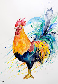 09-Cockerel-Marc-Allante-Wild-Animal-Paintings-with-a-Splash-of-Color-www-designstack-co