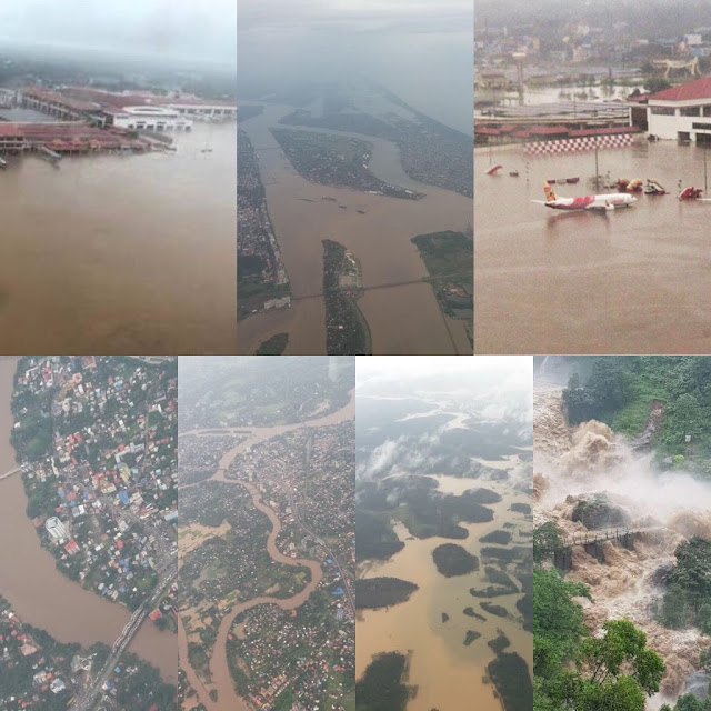 Aerial view of Kerala floods, Flooded Cochin airport and aluva township