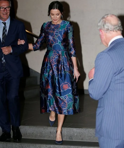 Queen Letizia wore a floral print dress by Carolina Herrera. Prince Charles