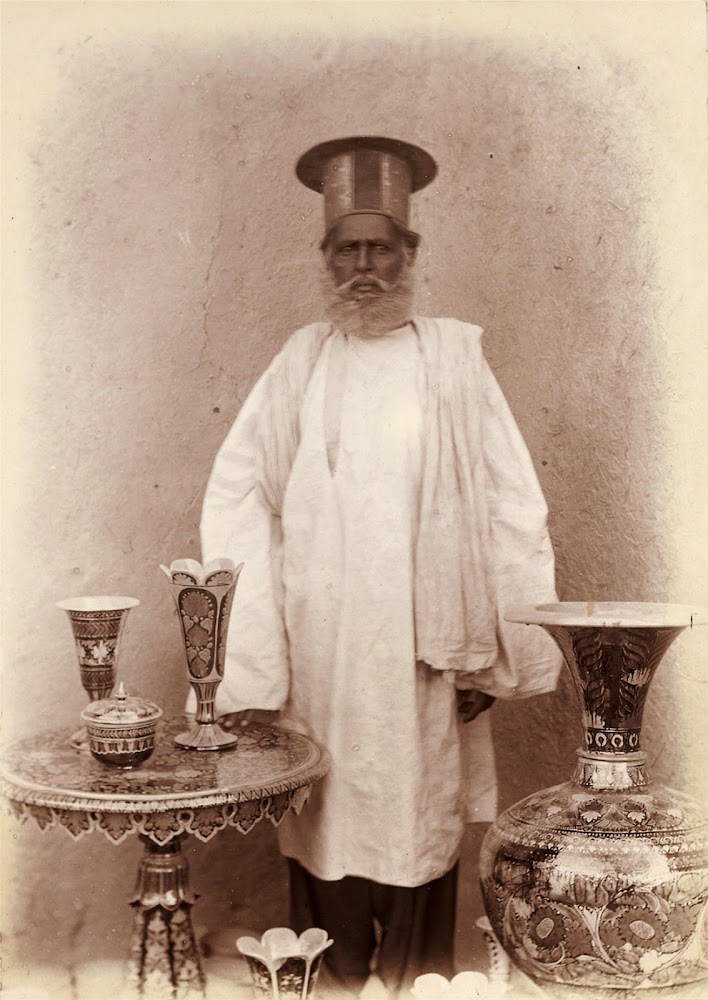 A Potter from Hala near Moro in Sindh with examples of Hala Pottery - 1896