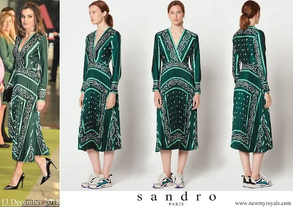 Queen Letizia wore Sandro long dress with scarf prints