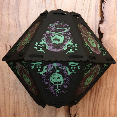 Hanging paper lantern by Bindlegrim features purple and green pumpkin and vine motif for Halloween 2012