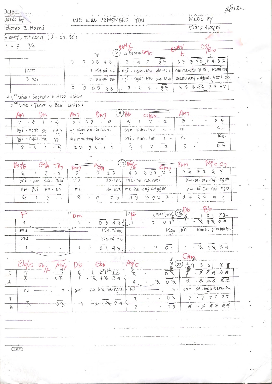 Cord Lagu Rohani Not Angka Lagu We Will Remember You Beserta Chord