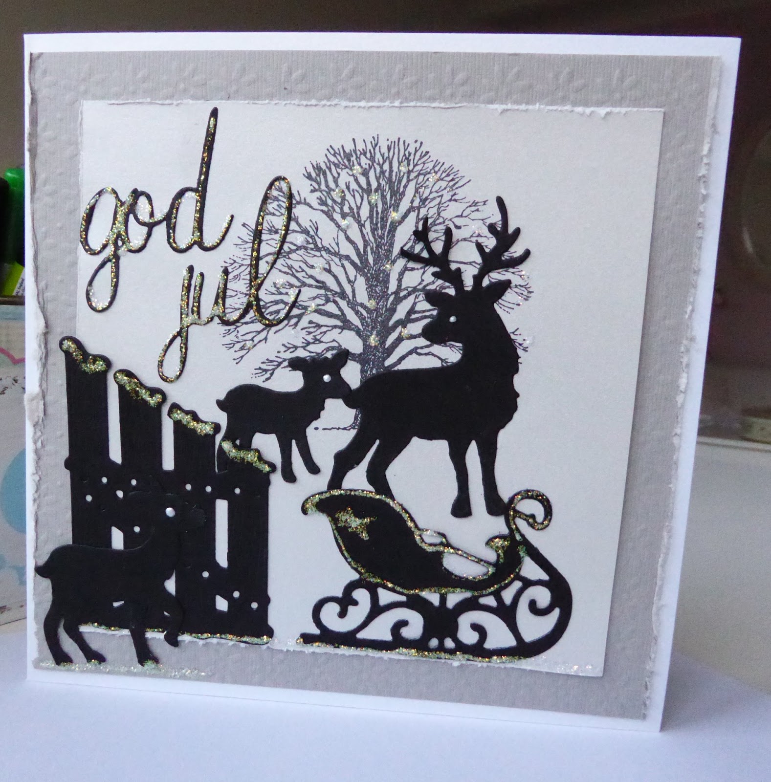 Fasters korthus: Sort/hvid/sølv/guld JuleKort