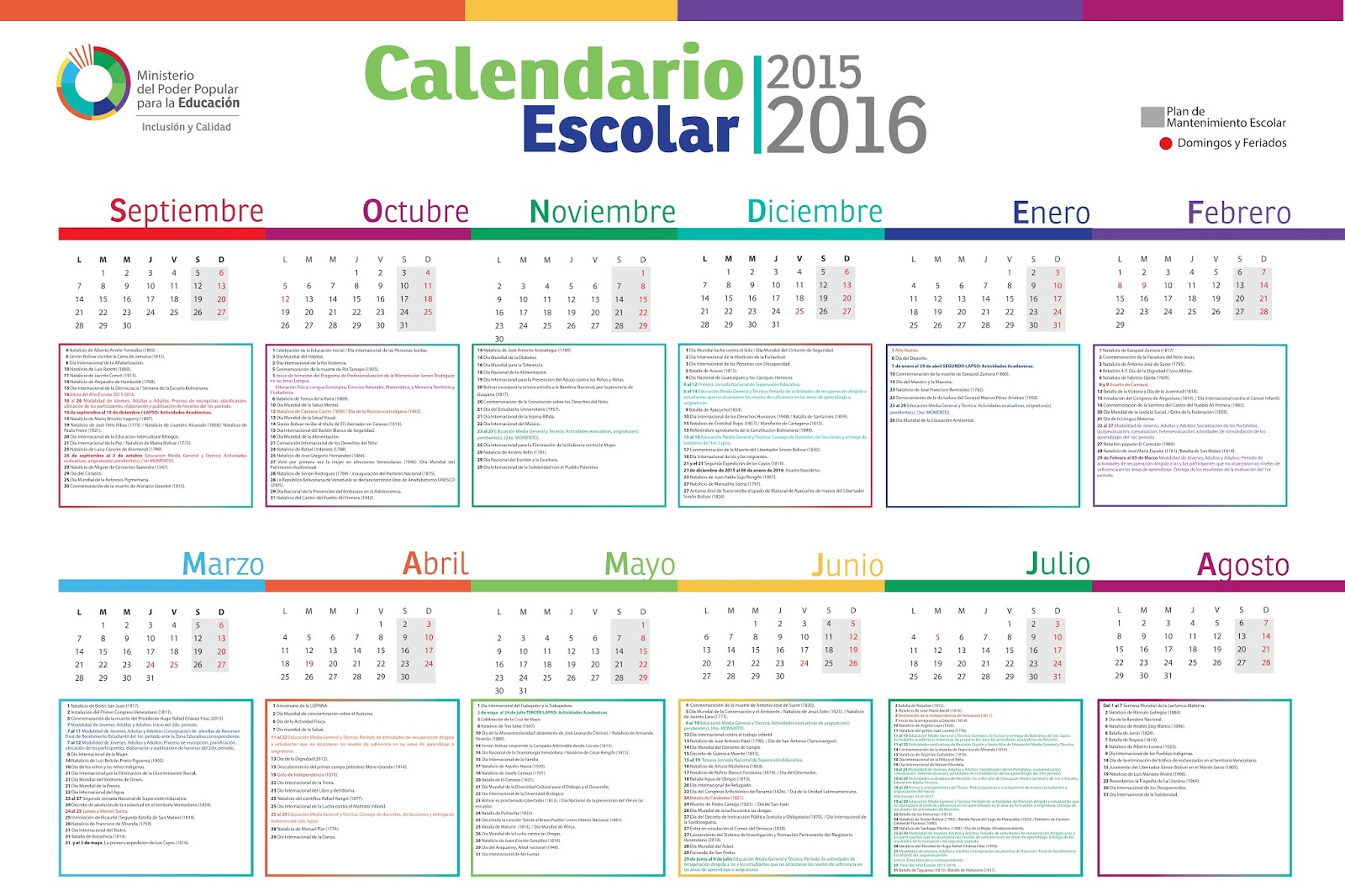 La Educación Primaria en Venezuela Calendarios Escolares