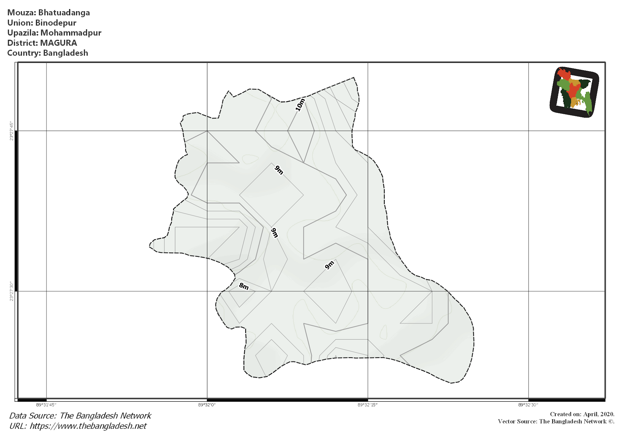 Map of Bhatuadanga Mouza of Mohammadpur Upazila, MAGURA, Bangladesh.