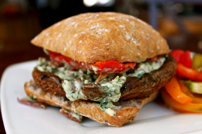A Globetrotter's Fare Portabella Mushroom Burger with Sundried Pesto
