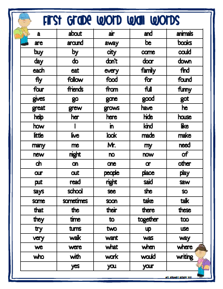 Sight Word List For 1st Grade
