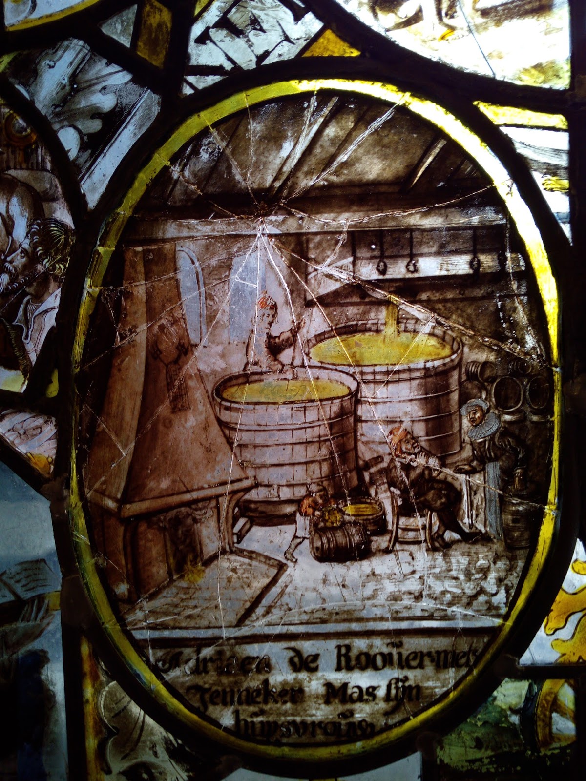 Fragments of Dutch stained glass from the 15 and 1600s in