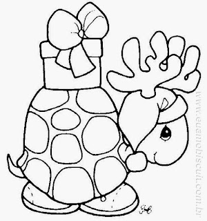 desenho de tartaruga fantasiada de rena de papai noel para pintar