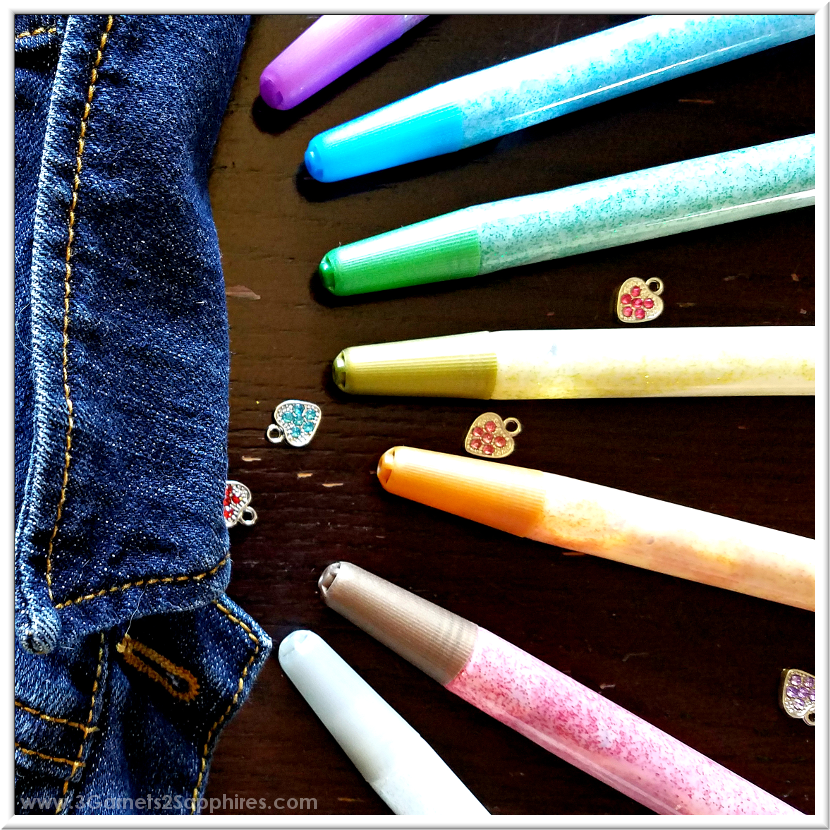 3 & 2 Sapphires Craft with Glitter Fabric Paint Pens on Denim