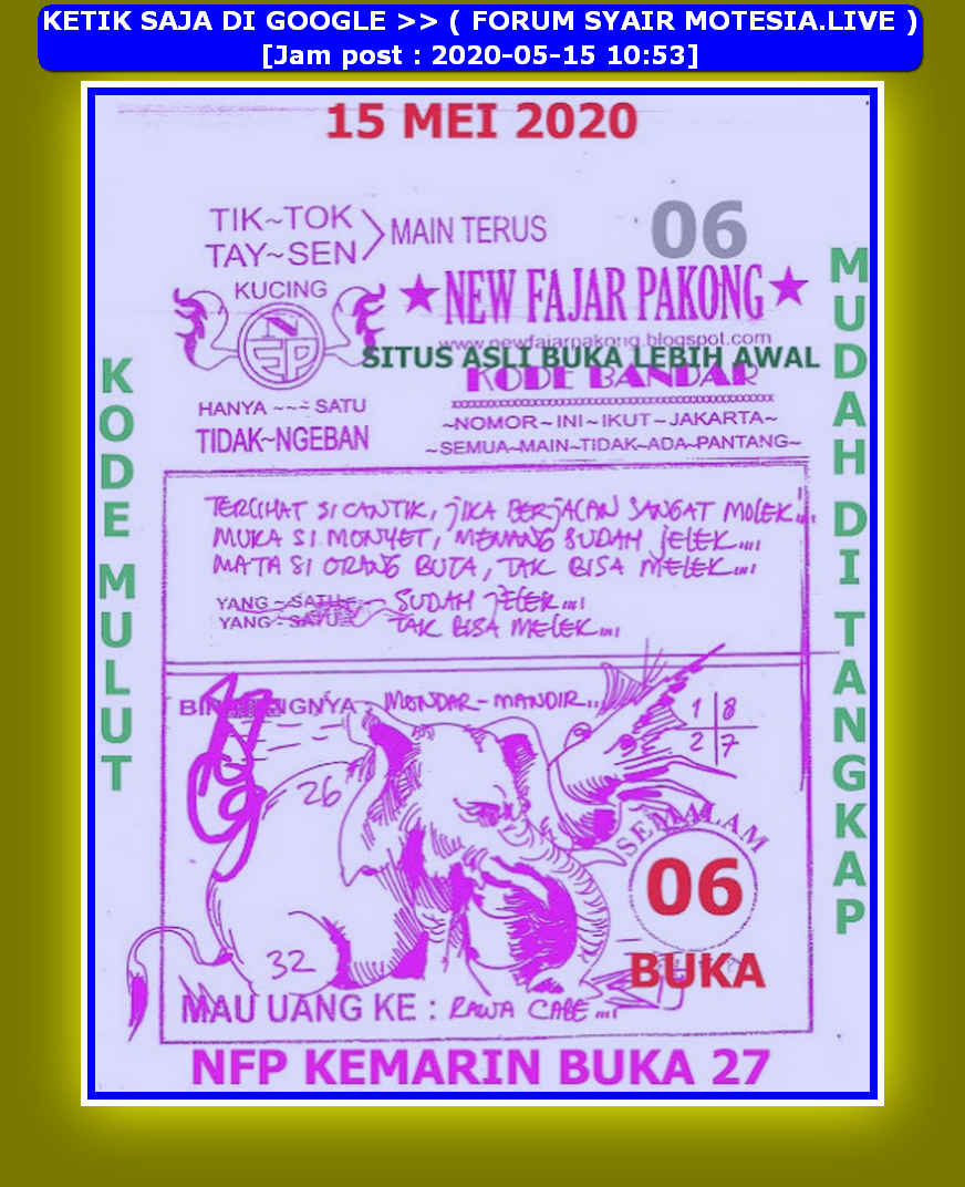 Prediksi Syair hk 15 Mei 2020 KODE SYAIR SGP SYAIR HK