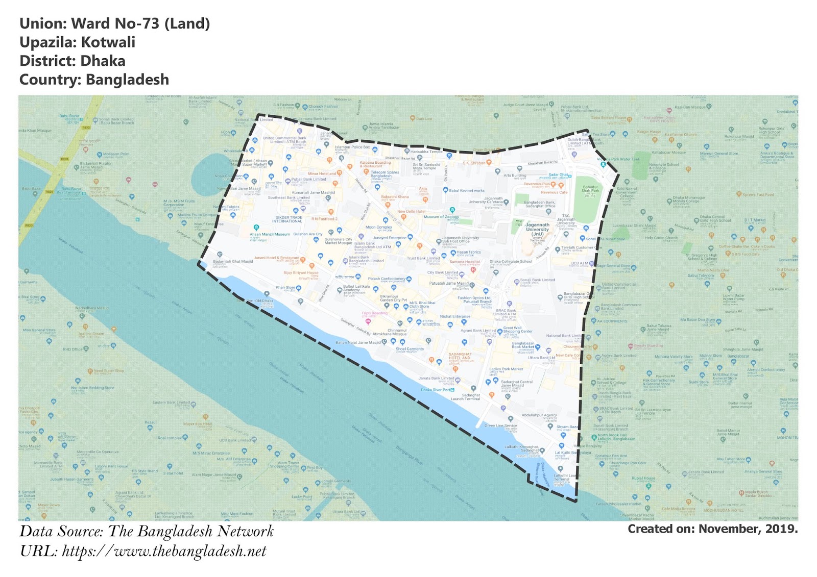 Map of Ward No-73 of Dhaka, Bangladesh.