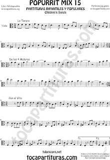 Partitura de Viola Popurrí 15 La Tarara, De los 4 Muleros y Con el Vito Sheet Music for Viola Music Score