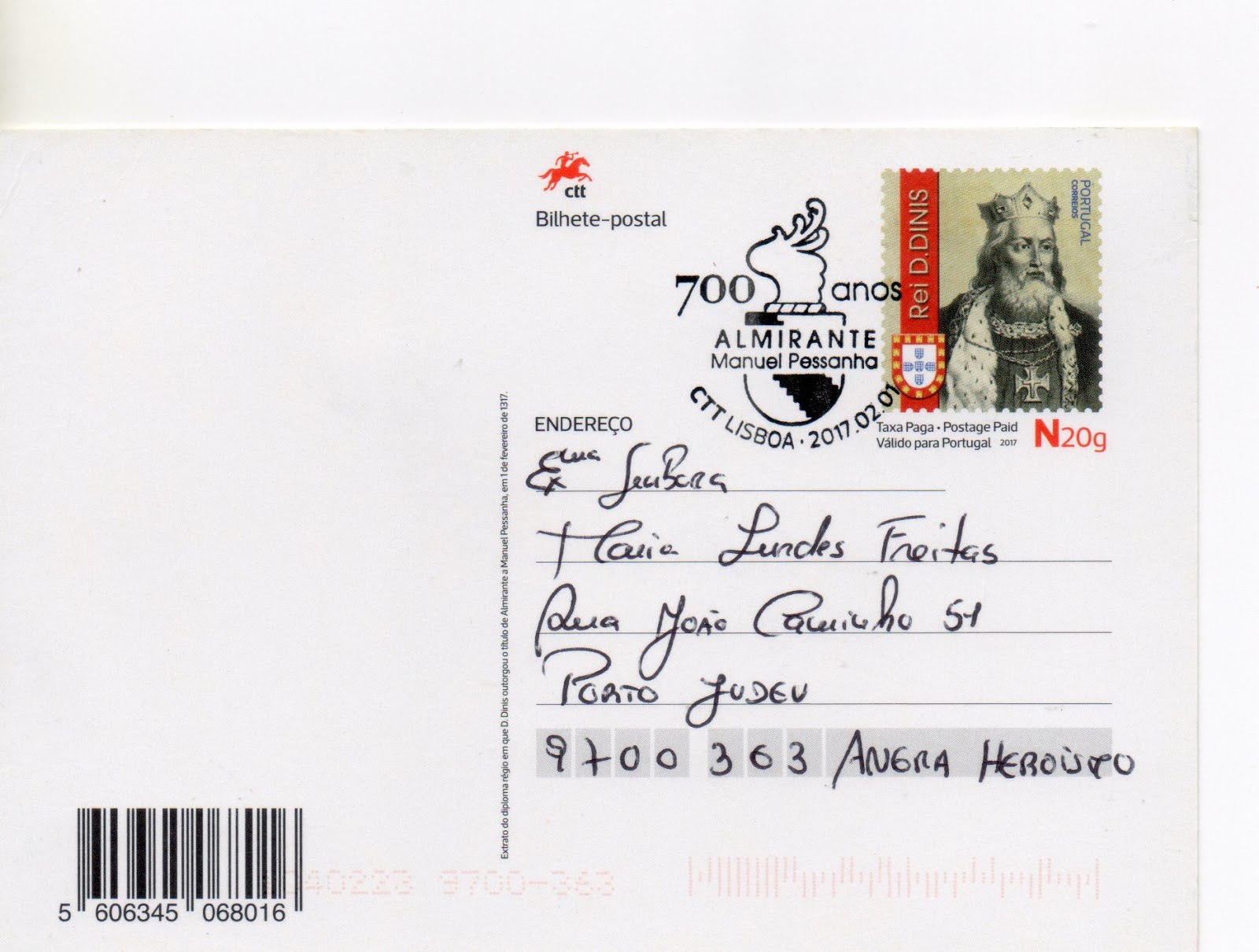 Inteiros postais 700 Anos Almirante Manuel Pessanha