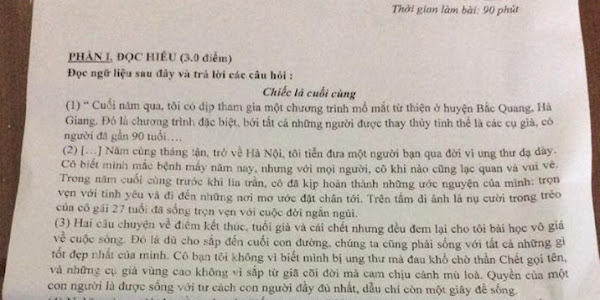 Đề thi học kì 1 Ngữ Văn 10 (2016 - 2017) trường THPT Nguyễn Thượng Hiền