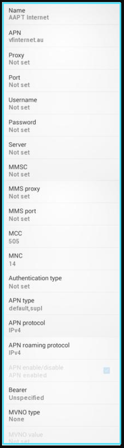 New AAPT APN Settings android