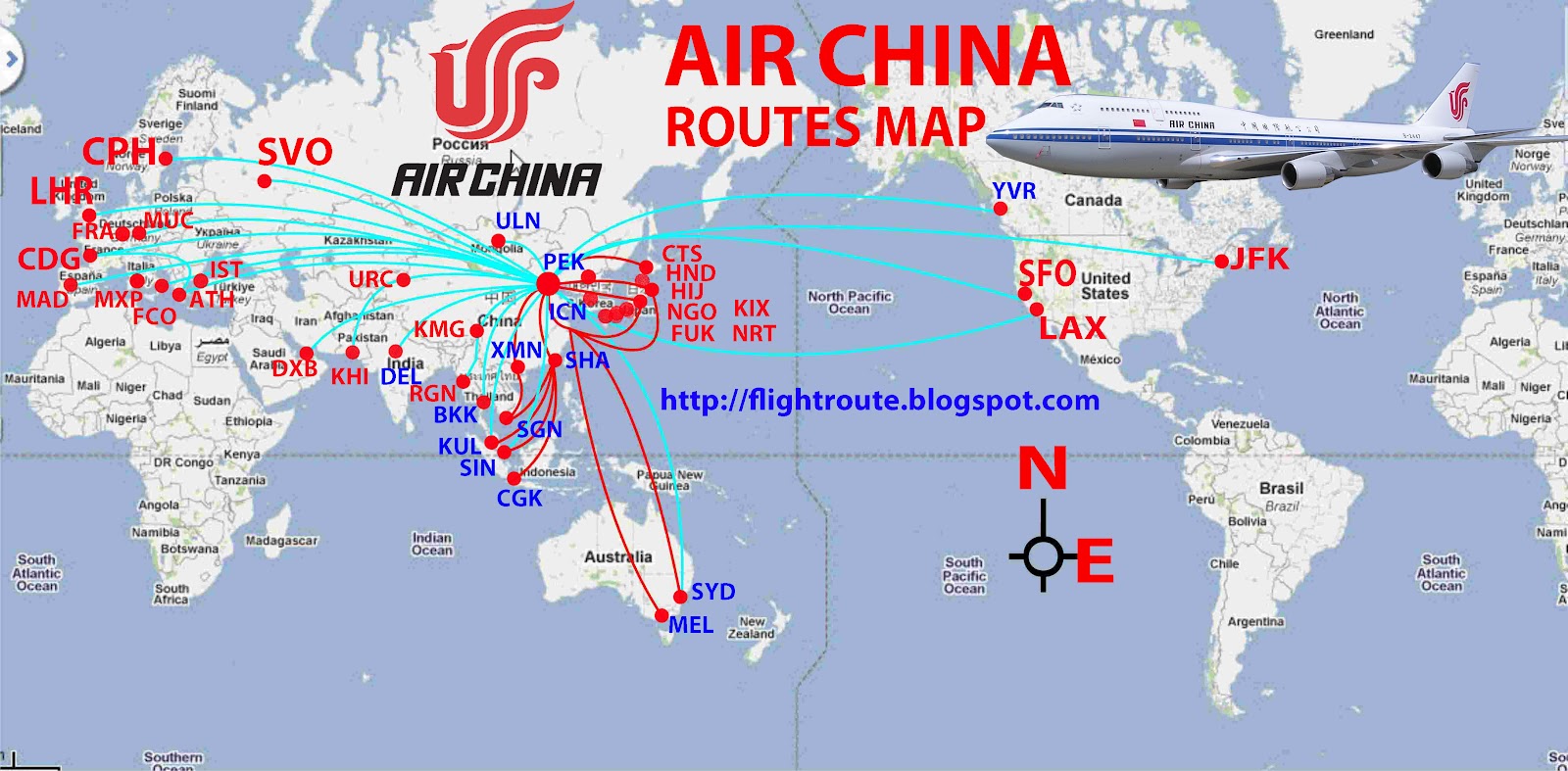 civil aviation: Air China routes map