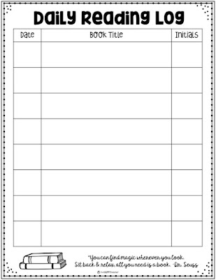 Printable daily reading log to use in students' take home folders
