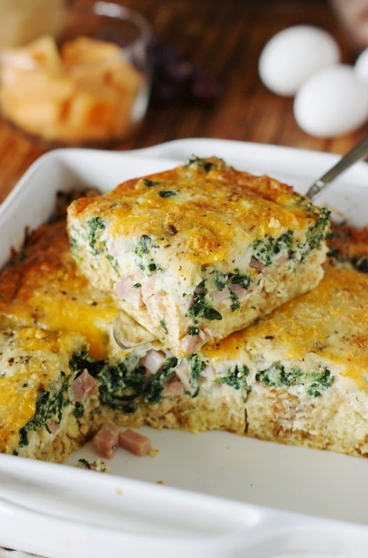 Ham & Cheese Breakfast Casserole with Spinach