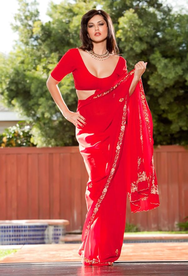Sunny Leone in Red Saree Photoshoot.