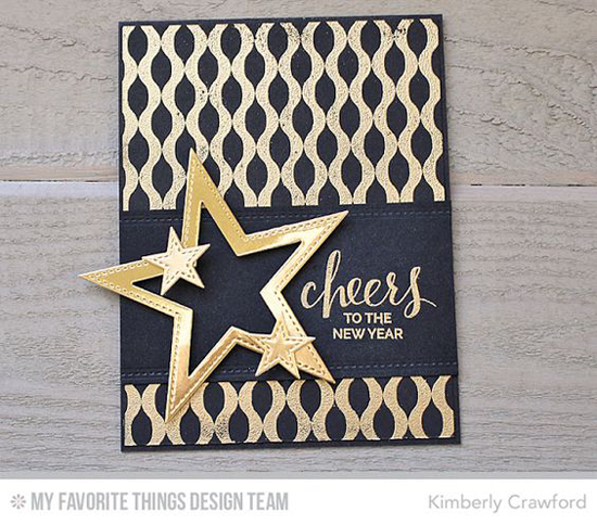 Handmade card from Kimberly Crawford featuring Hand Lettered Holiday stamp set, Winter Waves Background stamp, and Basic Stitch Lines and Stitched Star STAX Die-namics #mftstamps