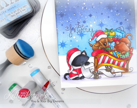 Be Merry Card by November Guest Designer Kelly Latelova | Christmas Delivery and Santa Paws Newton Stamp Sets by Newton's Nook Designs #newtonsnook