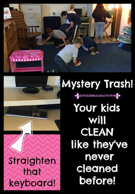Mystery Trash is a quick game that you can play with your class to get your room cleaned up in a jiffy. Our guest blogger shares how to play in this guest post and gives tips on how to keep the trash items secret from your students! Mystery Trash is a quick game that you can play with your class to get your room cleaned up in a jiffy. Our guest blogger shares how to play in this guest post and gives tips on how to keep the trash items secret from your students!
