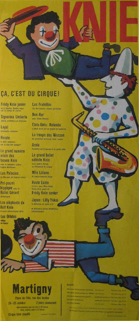 illustrée de clown et de texte annonçant les artistes participant au spectacle