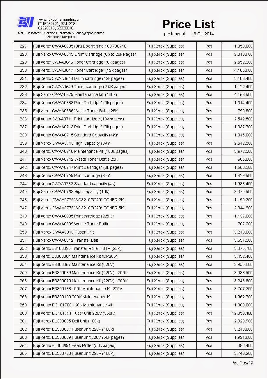 Daftar harga Terbaru 2014 Fuji Xerox Murah