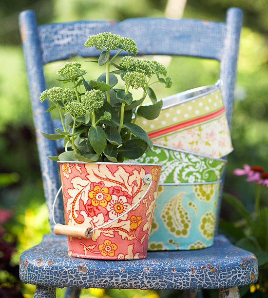 These brightly colored and unique buckets make great planters.