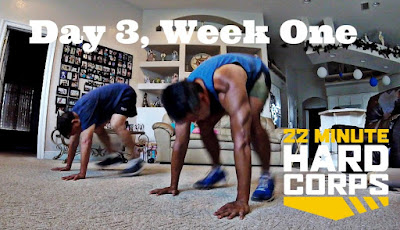 Day 3 Week One 22 Minute Hard Corps, 22 Minute Hard Corps Challenge, Cardio 1 and Core 1 Workout, Shakeology Samples