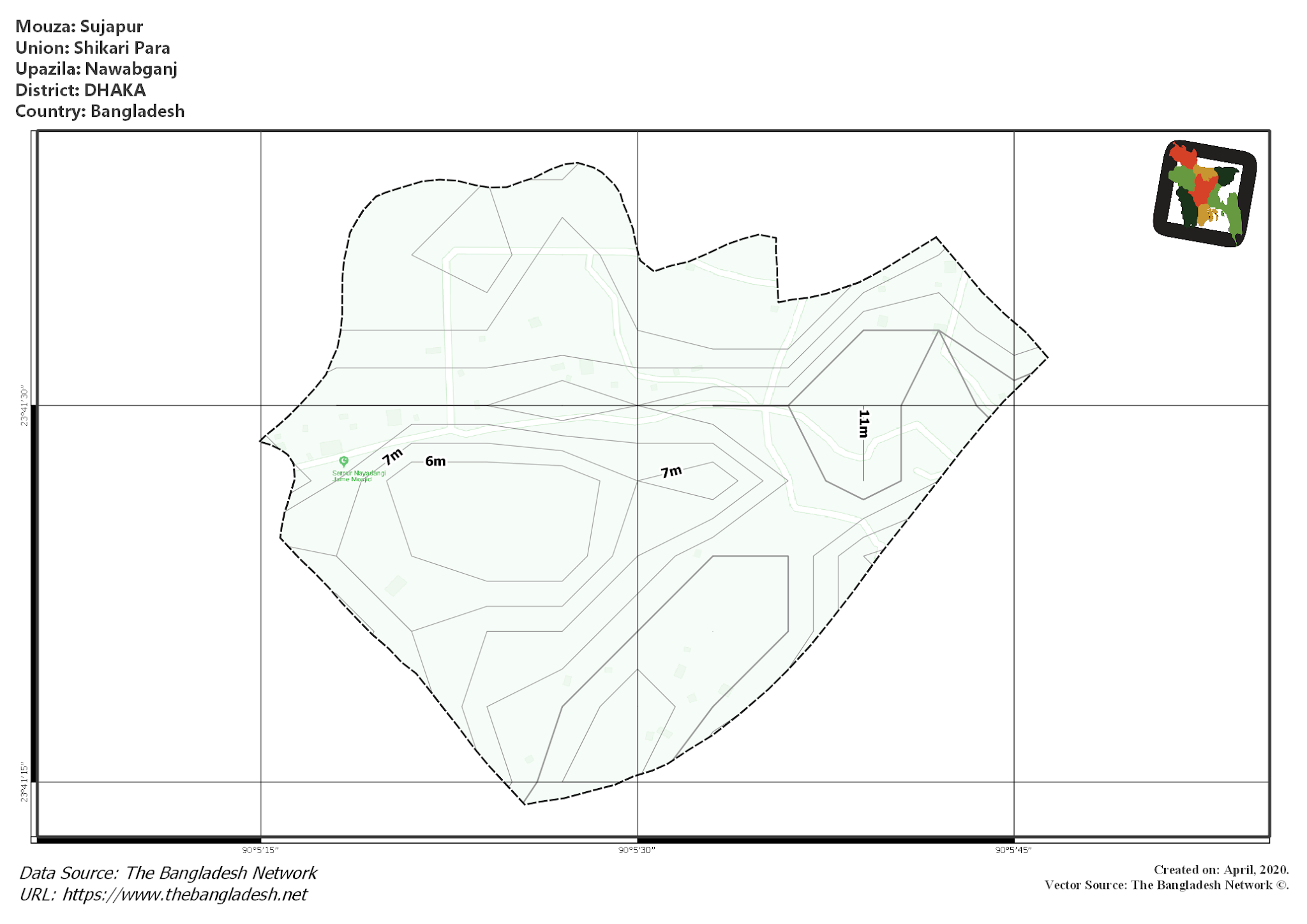 Map of Sujapur Mouza of Nawabganj Upazila, DHAKA, Bangladesh.