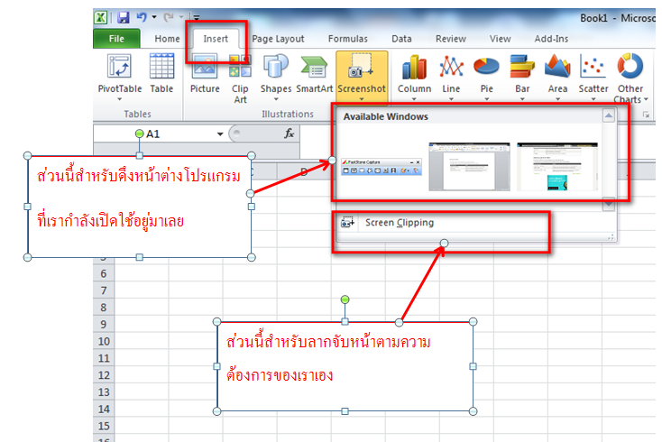 Excel Tip: การใส่ภาพ Capture หน้าจอโดยไม่ต้องพึ่งโปรแกรมอื่นลงใน Microsoft  Excel 2010