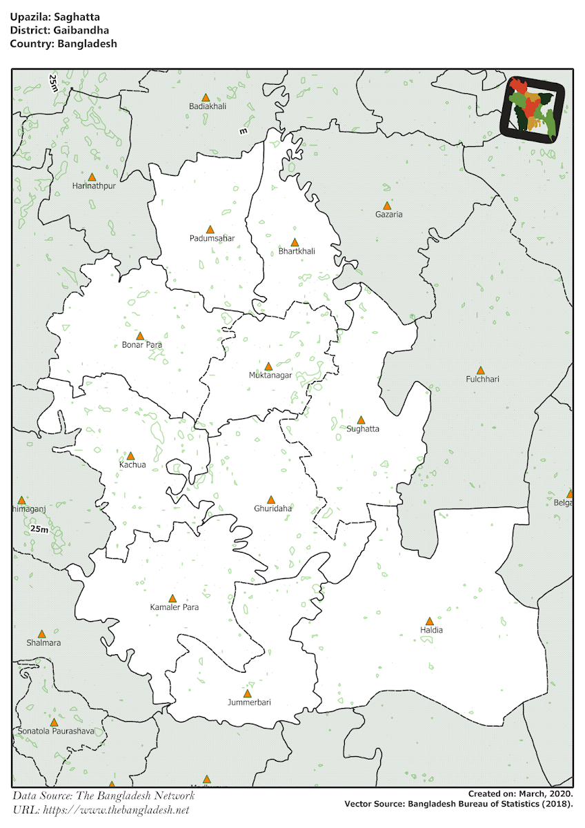 Saghata Upazila Elevation Map Gaibandha District Bangladesh